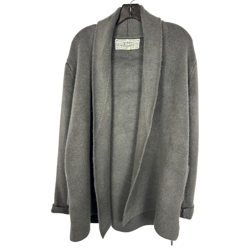 Pink Martini Gray Open Front Shawl Collar Heavy Cardigan Sweater Small‎
